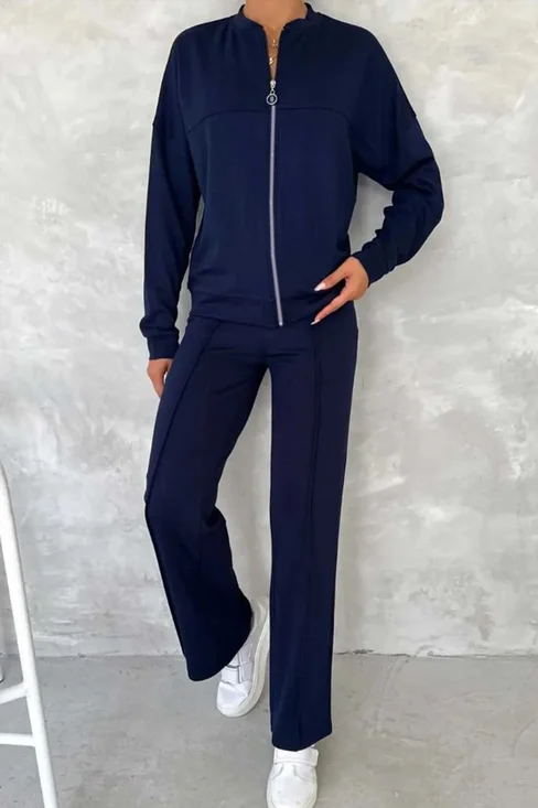 Women Plain Two-Piece Set Daily Long Sleeve Casual Spring/Fall Top With Pants Matching Set