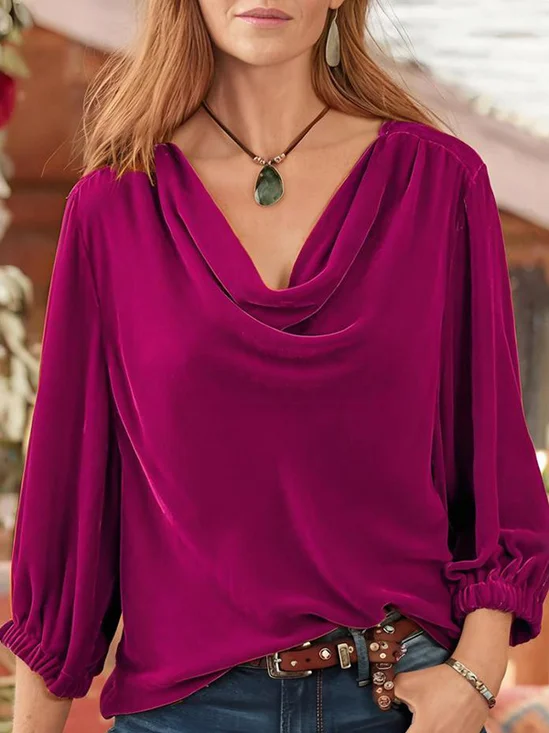 Casual Plain V Neck Long Sleeve T-shirt