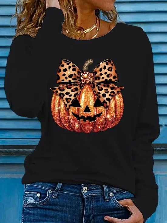 Casual Halloween (pumpkin) Crew Neck Long Sleeve T-shirt