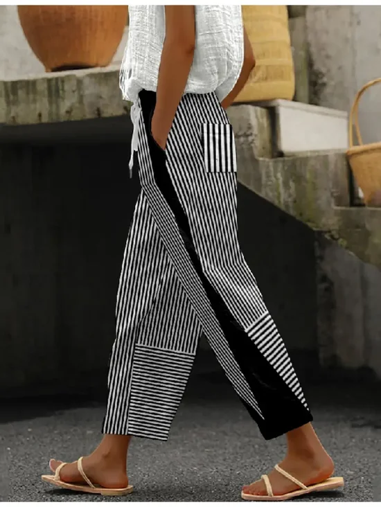 Women Striped Long Pants Casual Spring/Fall Trousers