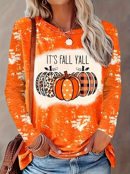 Casual Halloween (pumpkin) Crew Neck Long Sleeve T-shirt