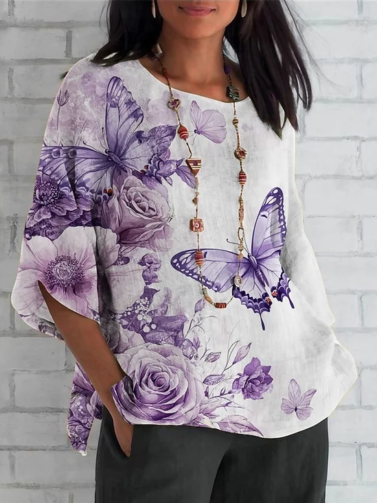 Crew Neck Half Sleeve Floral Regular Regular Fit Blouse For Women