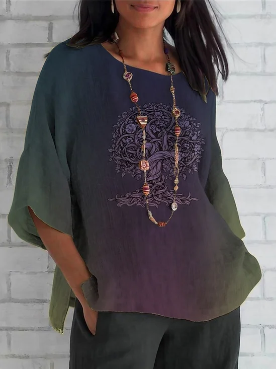 Crew Neck Half Sleeve Geometric Regular Regular Fit Blouse For Women