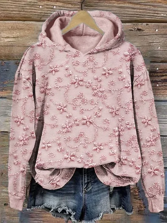 Women Casual Hoodie 3D Floral Art Print Loose Comfy Top