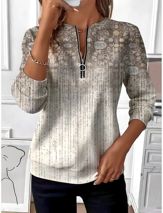 Vintage Crew Neck Gradient Pattern Sweatshirt