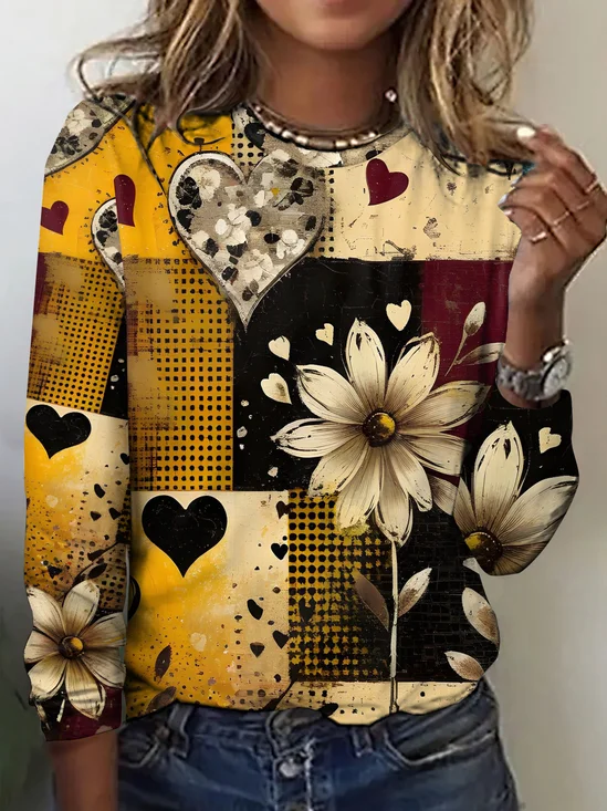 Vintage Geometric Crew Neck Long Sleeve T-shirt