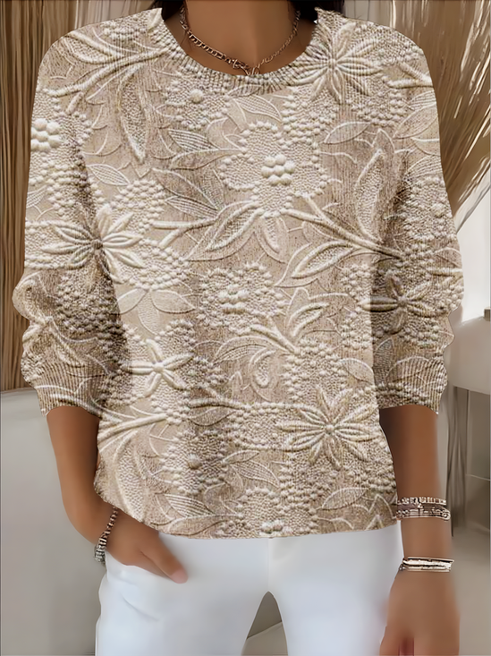 Women Floral Long Sleeve Comfy Vintage Sweater