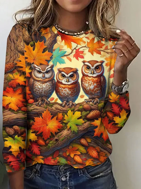 Vintage Floral Crew Neck Long Sleeve T-shirt