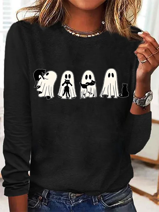Crew Neck Long Sleeve Halloween Regular Medium Elasticity Loose Blouse For Women