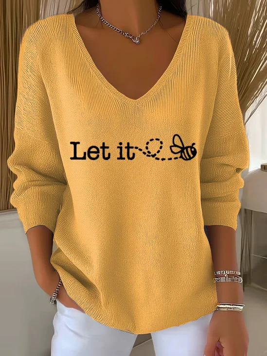 Women Cotton Text Letters Long Sleeve Comfy Casual Sweater