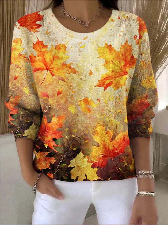 Women Cotton Floral Long Sleeve Comfy Vintage Sweater