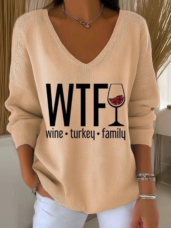 Vintage Festival V Neck Three Quarter Sleeve T-shirt