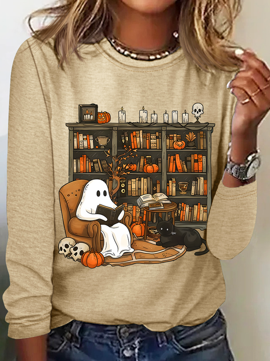 Crew Neck Long Sleeve Halloween Regular Medium Elasticity Loose Blouse For Women