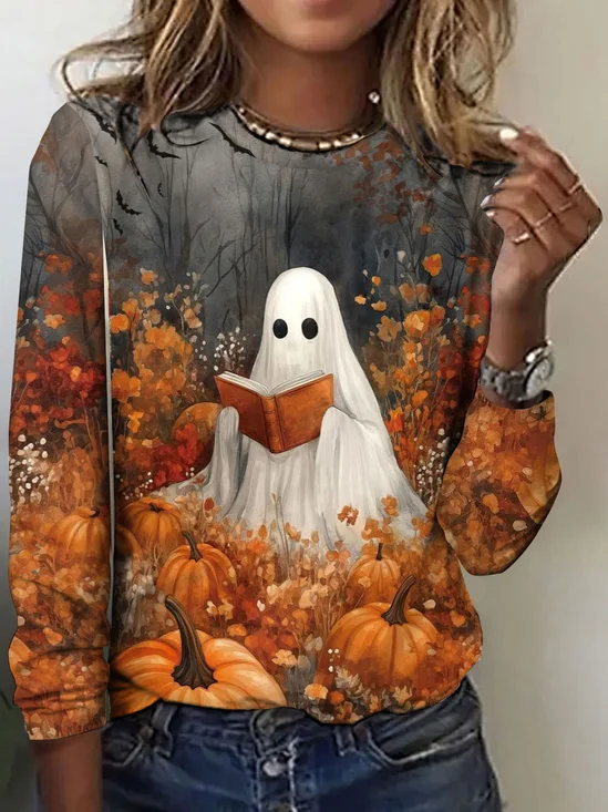 Vintage Floral Crew Neck Long Sleeve T-shirt