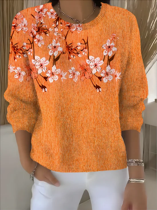 Women Floral Long Sleeve Comfy Vintage Sweater
