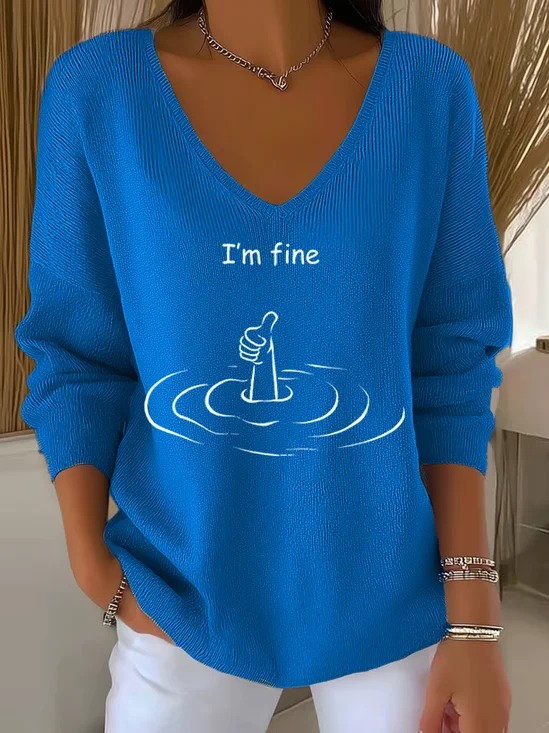 Women Cotton Text Letters Long Sleeve Comfy Casual Sweater