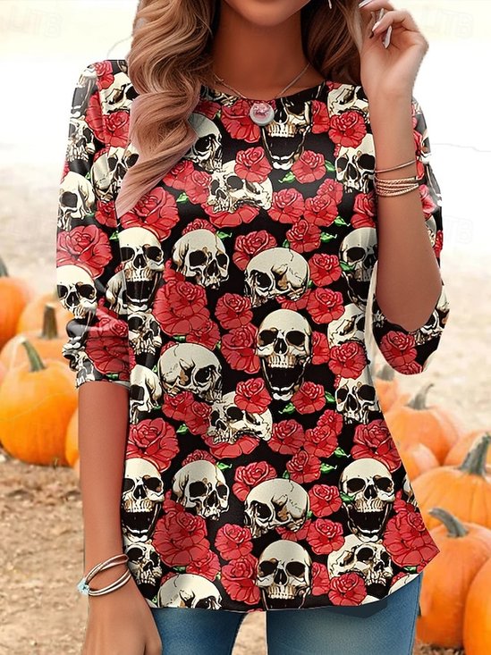 Casual Floral Crew Neck Long Sleeve T-shirt