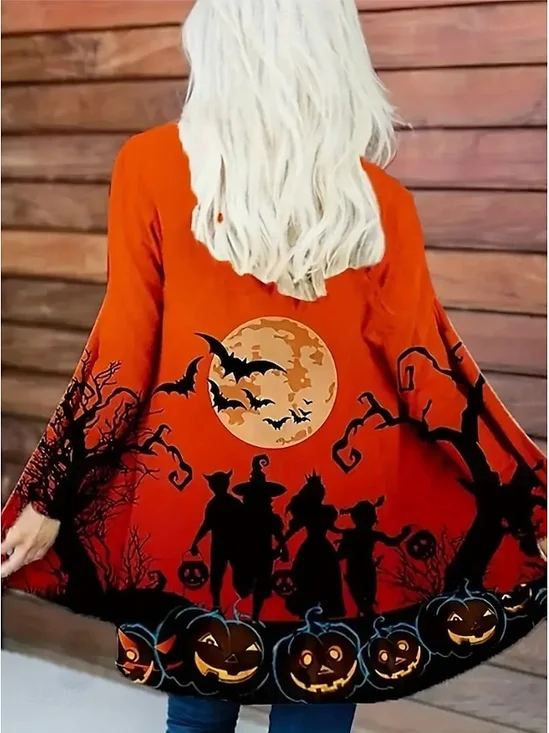 Women Spring/Fall Outerwear Vintage Halloween Long Sleeve V Neck Jacket