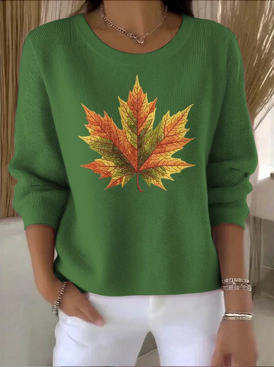 Women Cotton Floral Long Sleeve Comfy Vintage Sweater