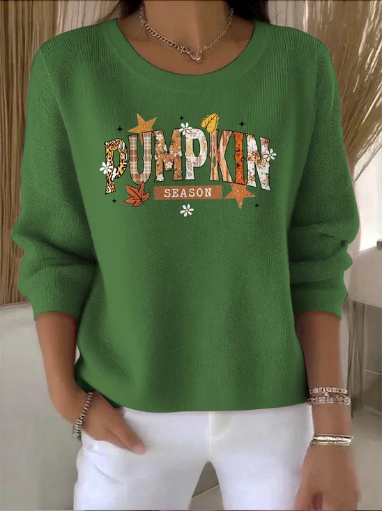Women Cotton Text Letters Long Sleeve Comfy Vintage Sweater