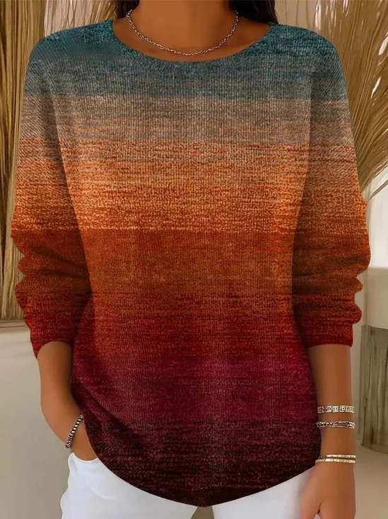 Women Imitation Cashmere Striped Long Sleeve Comfy Vintage Sweater