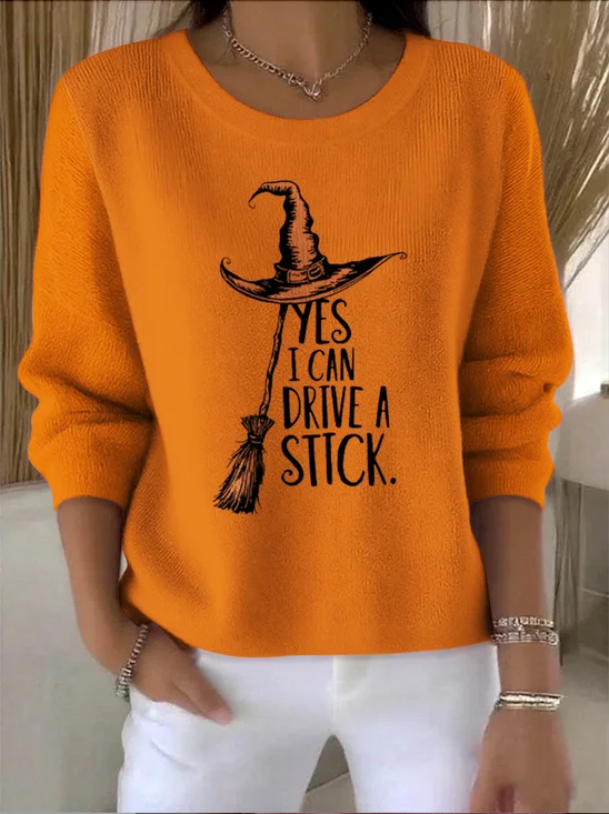 Women Cotton Text Letters Long Sleeve Comfy Vintage Sweater