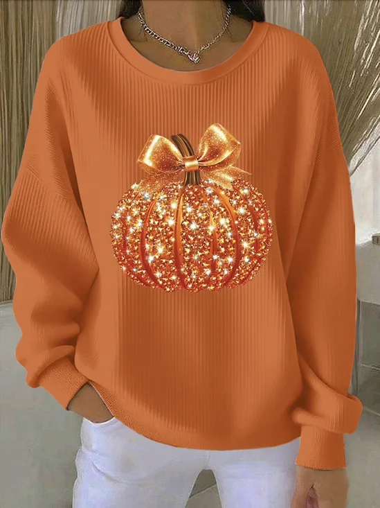 Casual Halloween Sequin Pumpkin Print Comfy Sweatshirt