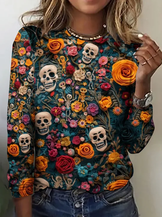 Vintage Halloween Crew Neck Long Sleeve T-shirt