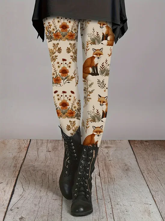 Women Floral Casual All Season Printing Long Leggings