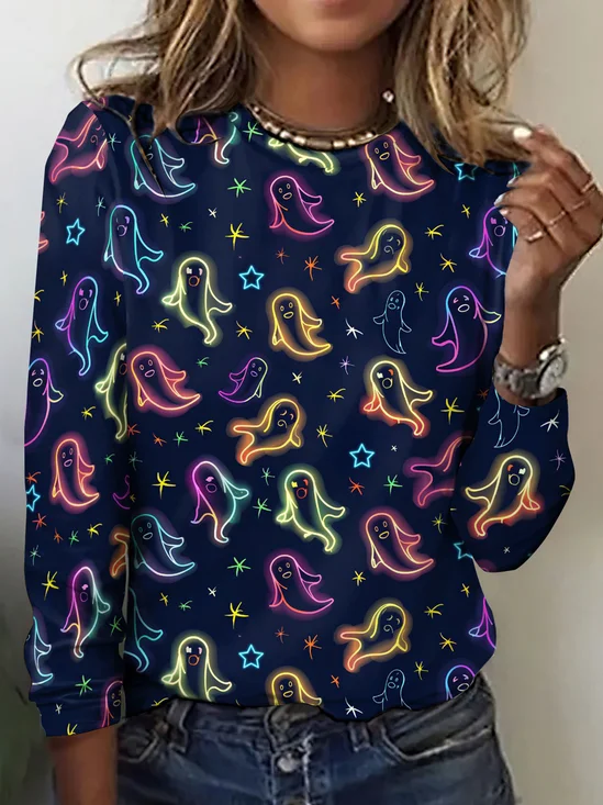 Vintage Halloween Crew Neck Long Sleeve T-shirt