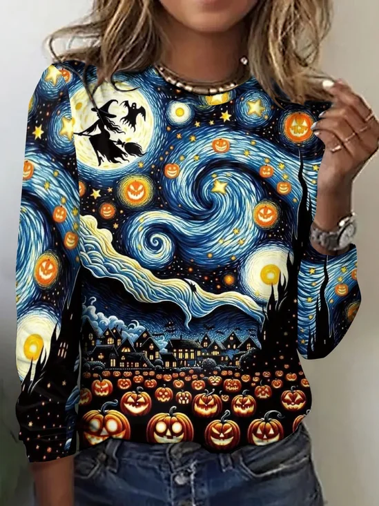 Vintage Halloween Crew Neck Long Sleeve T-shirt
