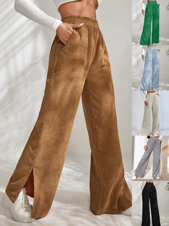 Women Plain Long Elastic Waist Pants Casual Spring/Fall Trousers