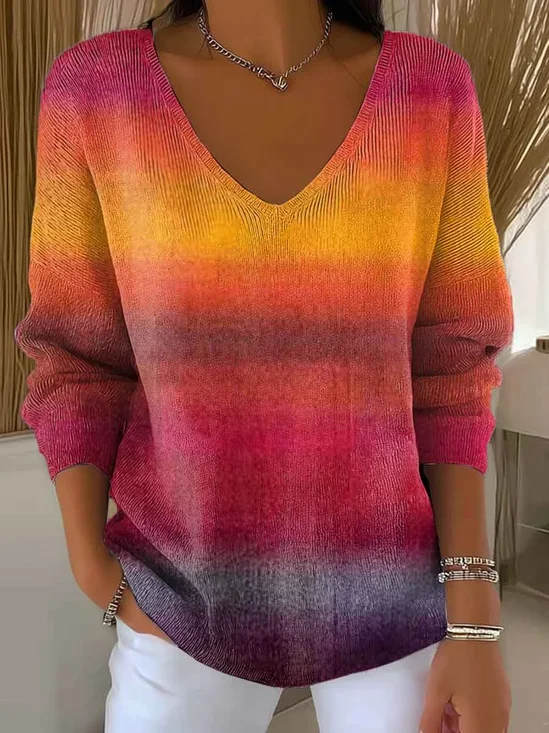 Women Cotton Ombre Long Sleeve Comfy Casual Sweater