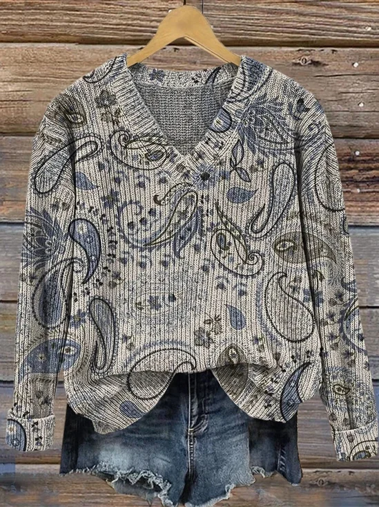 Women Floral Long Sleeve Comfy Vintage Sweater