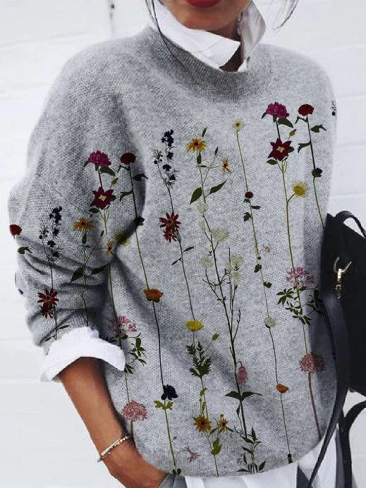 Women Floral Long Sleeve Comfy Casual Printing Sweater