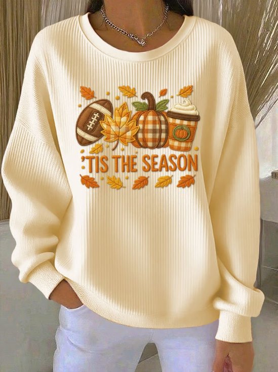 Casual Crew Neck Maple Leaf Sweatshirt