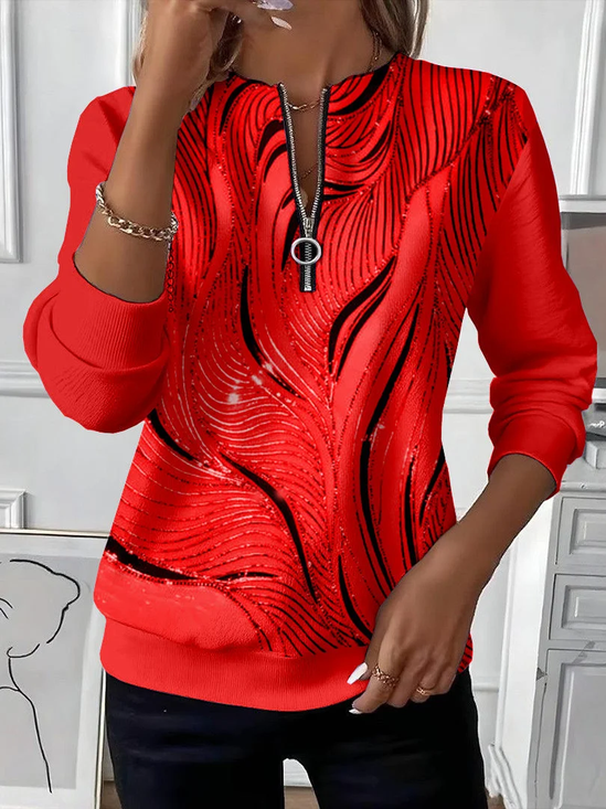 Casual Crew Neck Abstract Sweatshirt Printing