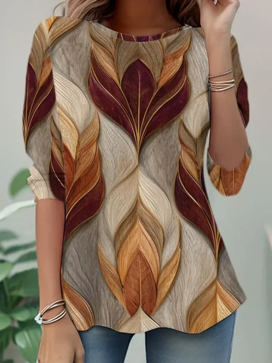 Casual Abstract Crew Neck Long Sleeve T-shirt