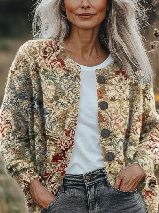 Women Floral Long Sleeve Comfy Vintage Printing Cardigan