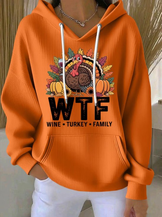 Vintage Thanksgiving Day Hooded Turkey Print Comfy Hoodie