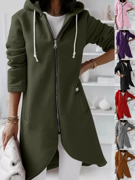 Women Spring/Fall Outerwear Vintage Split Joint Plain Long Sleeve Hoodie Jacket