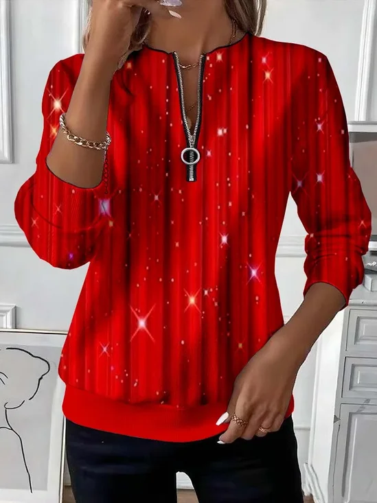 Casual Crew Neck Christmas Sweatshirt Printing