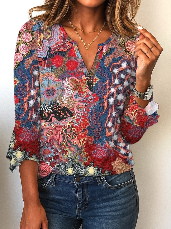 Casual Geometric V Neck Sleeveless T-shirt