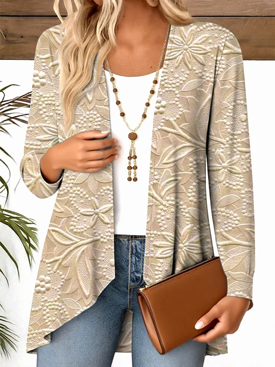 V Neck Long Sleeve Floral Regular Micro-Elasticity Regular Fit Blouse For Women