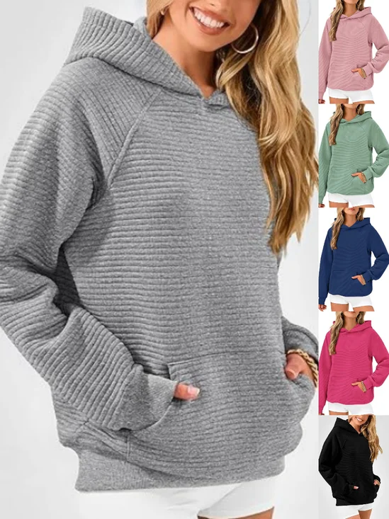 Casual Hoodie Plain Sweatshirt Split Joint