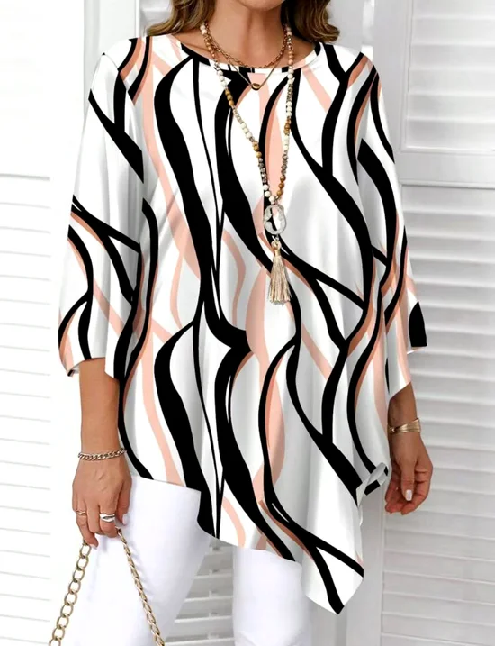 Casual Color Block Crew Neck Long Sleeve T-shirt