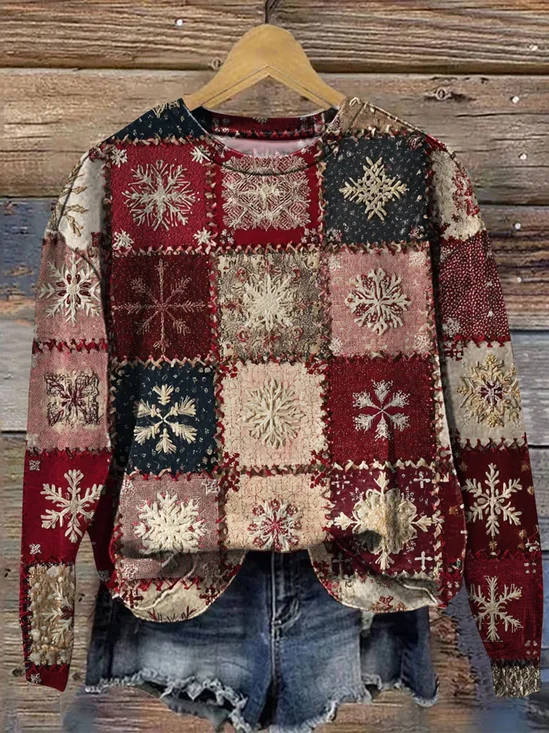 Casual Crew Neck Christmas Sweatshirt Printing