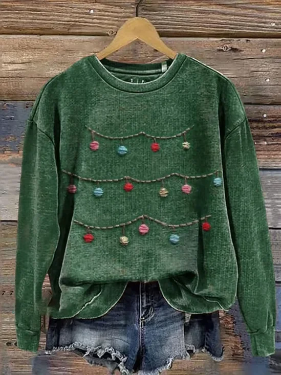 Casual Crew Neck Christmas Sweatshirt Printing