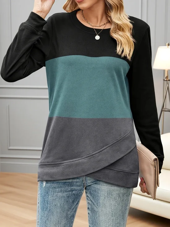 Casual Crew Neck Striped Sweatshirt