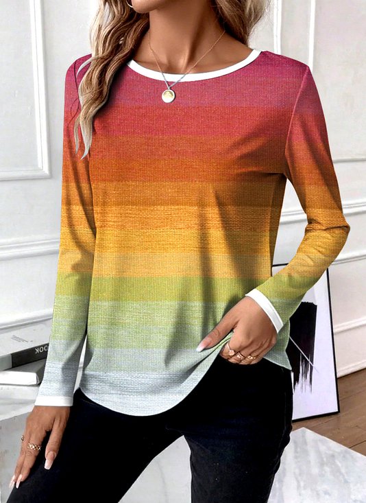 Casual Striped Crew Neck Long Sleeve T-shirt